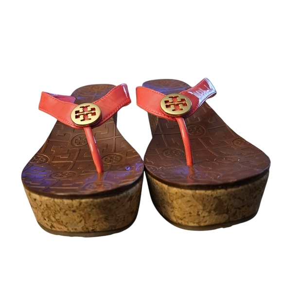 Tory Burch Pink Platform Cork Wedge Flip Flops Sandals Size 7 Women's - Picture 5 of 15